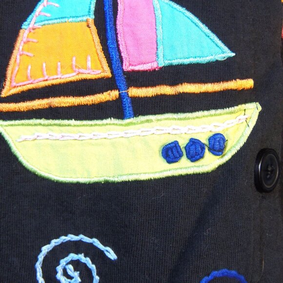 Vintage Michael Simon Lite Embroidered Sail Boat Short Sleeve Cardigan - Picture 4 of 7